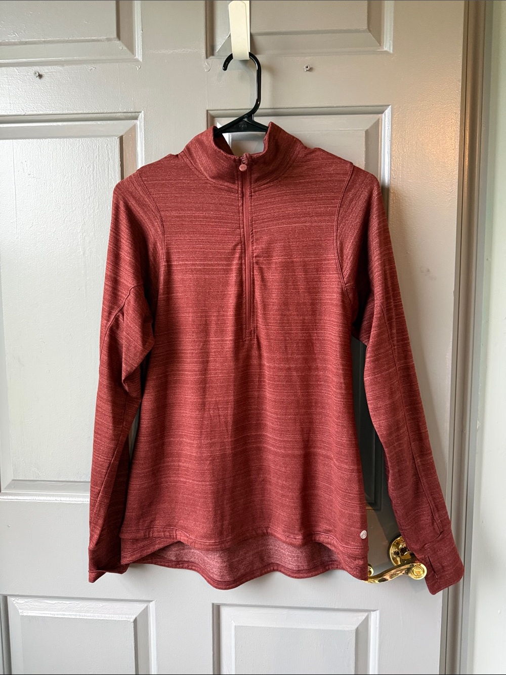 Apana Women's Heathered Rust Red Half-Zip Long Sleeve Top